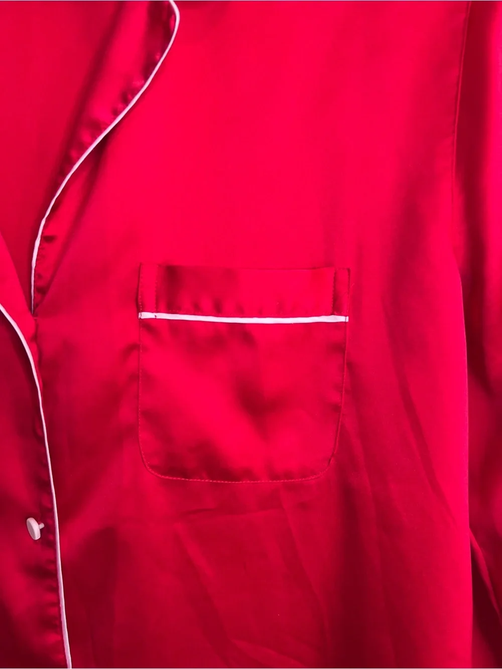 Victoria's Secret Bright Red Satin Pajama Set White Piping Trim. Size Small.